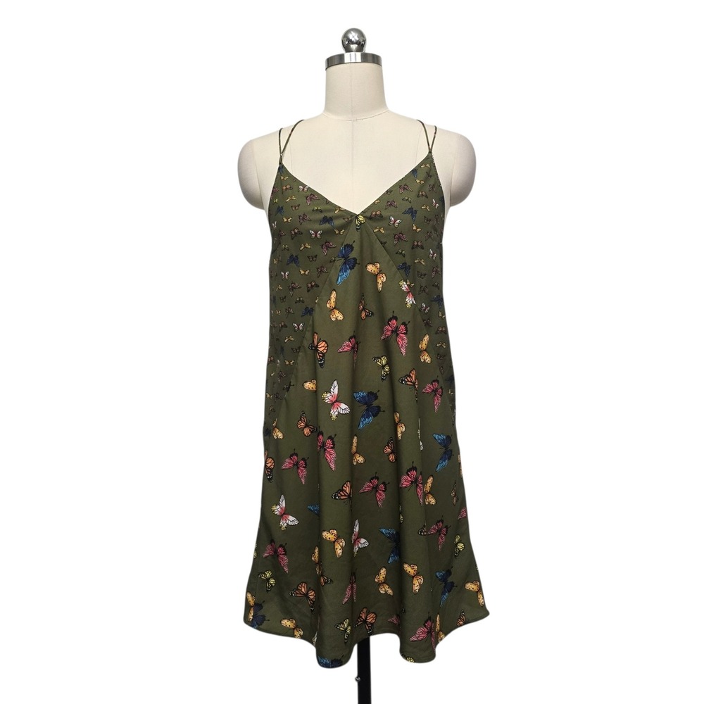 Abercrombie & Fitch Olive Green Butterfly Print Strappy Mini Slip Dress‎ Size XS